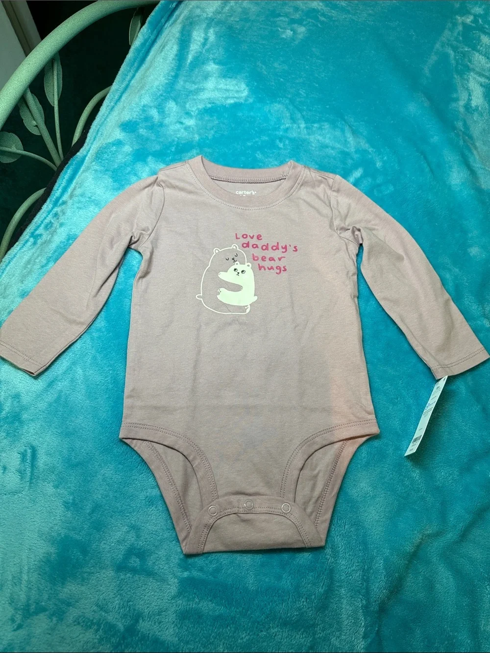 Carter's Mauve Long-Sleeve Baby One-Piece with Bear Hug Graphic
